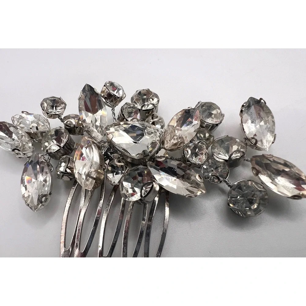 Large Vintage‎ Rhinestone Bridal Pageant Hair Comb Silver Tone Statement Updo